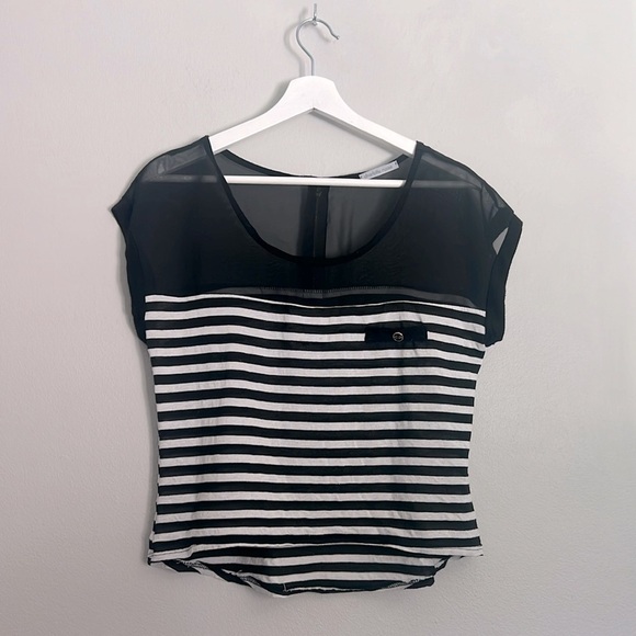Charlotte Russe - black and white stripe top size S mesh nude sheer - Picture 1 of 4